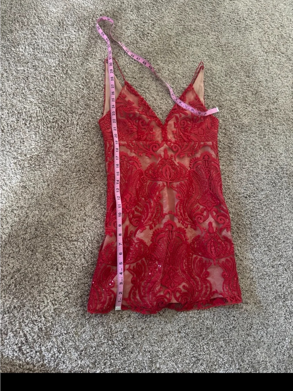 FREE PEOPLE Night Shimmers Mini Dress in Red/Nude size 6 - Picture 11 of 12